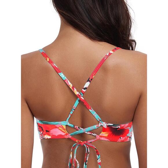 New NWT Ocean Blues Molded Twist Front Floral Push Up Bikini Top Women's Large - Picture 5 of 7